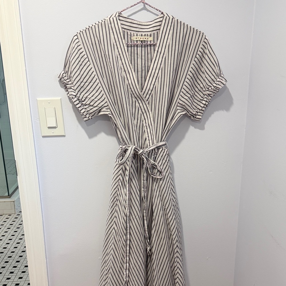 Xirena Striped Wrap Midi Dress
